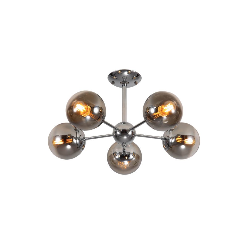 Smoky Globe Glass Chrome Metal Body Sputnik Molecule Modern Ceiling Light E27 Fittings