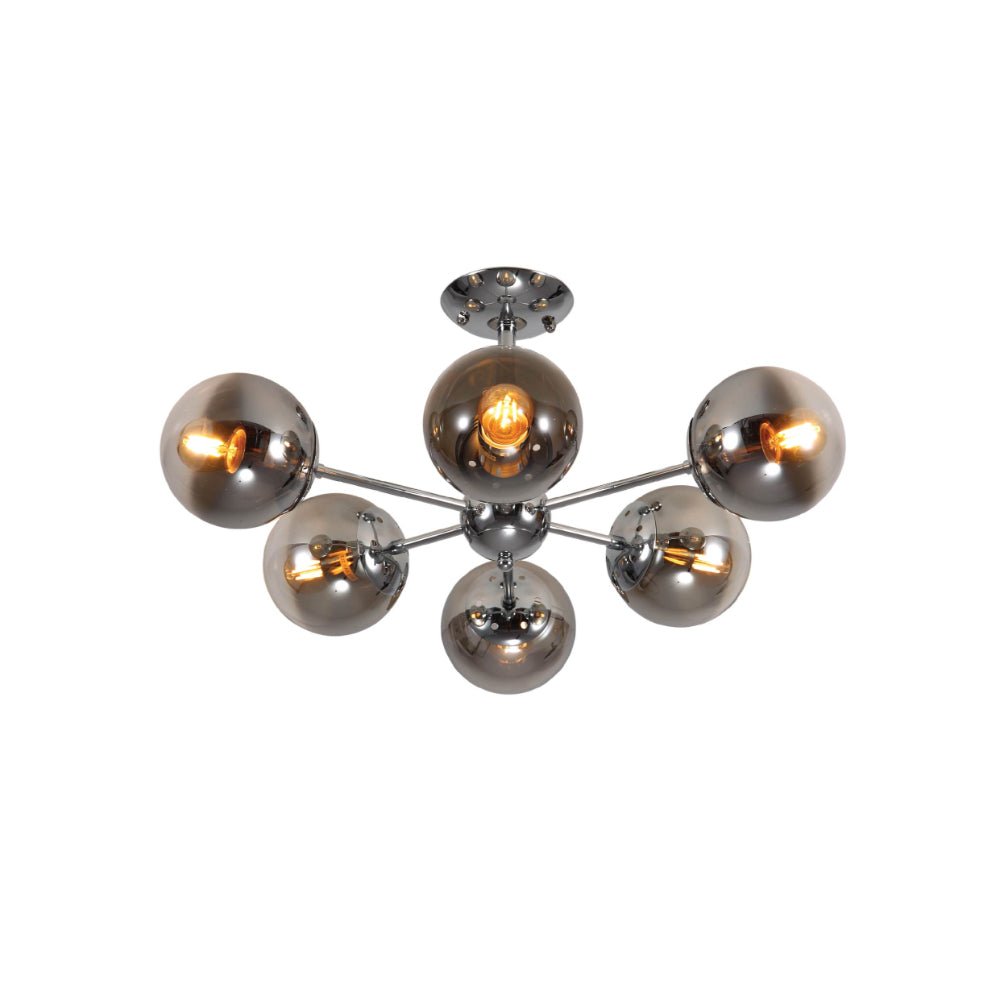 Smoky Globe Glass Chrome Metal Body Sputnik Molecule Modern Ceiling Light E27 Fittings