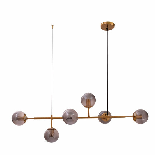 Smoky or Amber Glass Globe Black or Gold Metal Modern Island Chandelier Ceiling Light 6xE27