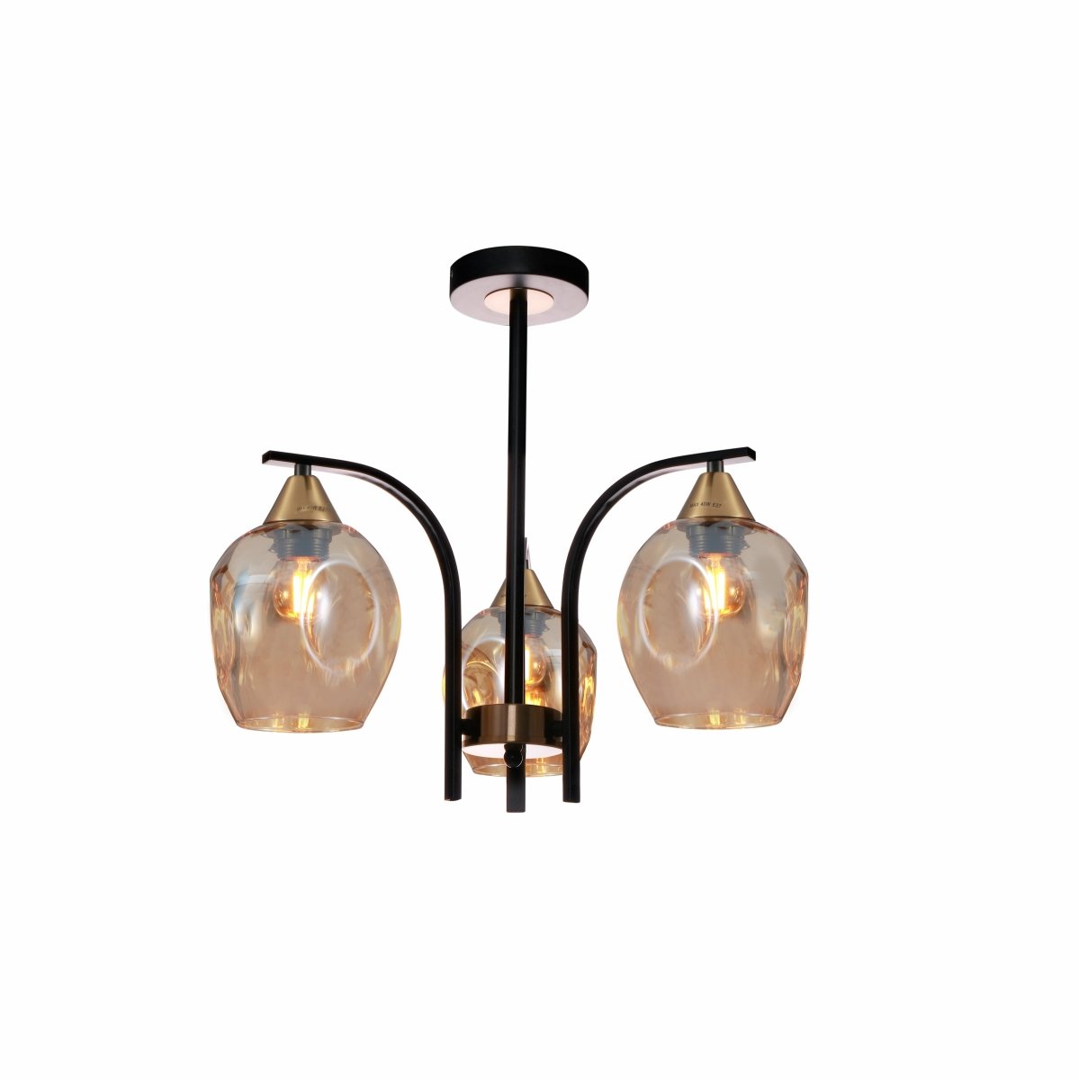 Main image of Snowdrop Amber Glass Black Body Semi Flush Ceiling Light with 3xE27 Fittings | TEKLED 159-17420