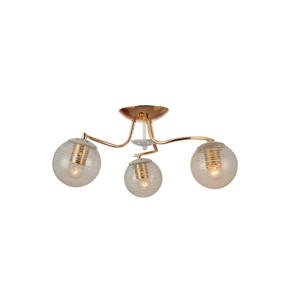 Main image of White Striped Clear Globe Gold Semi Flush Ceiling Light E27 | TEKLED 159-17602