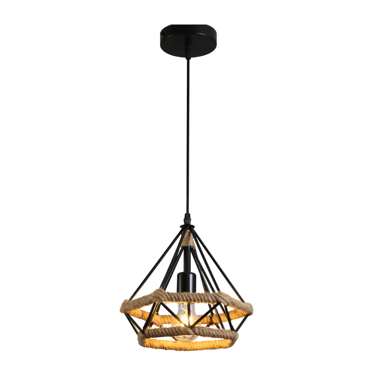 Manila Hemp Rope Diamond Pendant Light Black E27