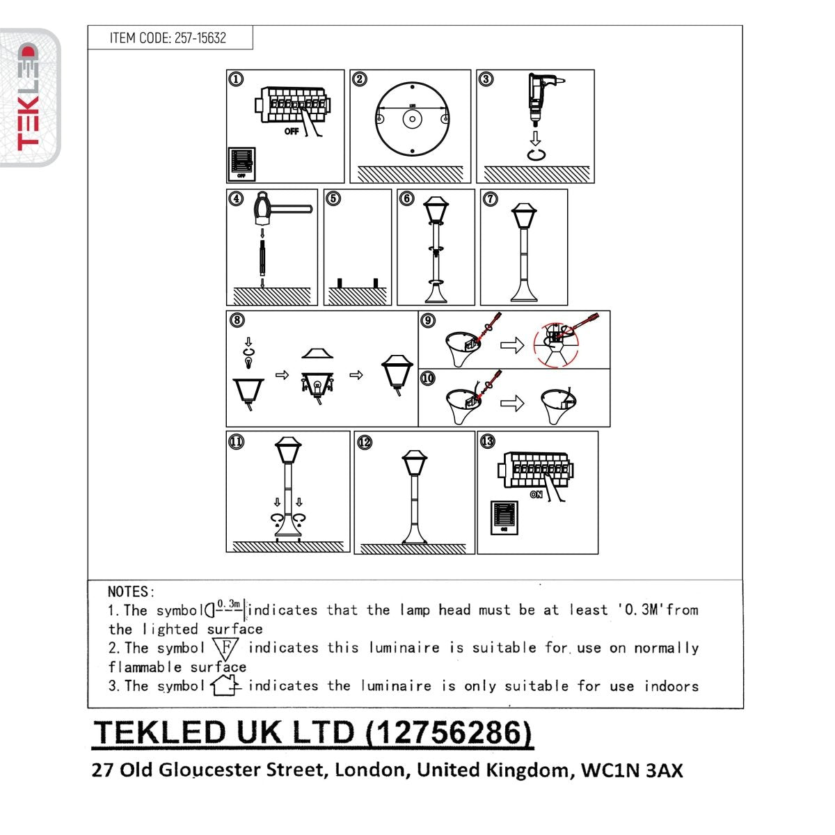 User manual for Bollard Lawn Lamp 1M Pole Matt Black Clear Glass E27