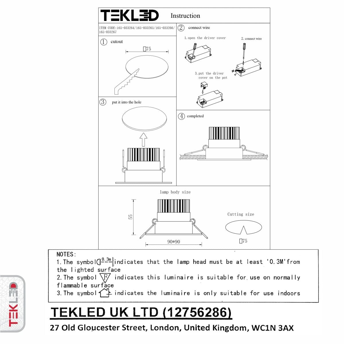 User manual for LED Recessed Downlight 5W Warm White 3000K White IP20