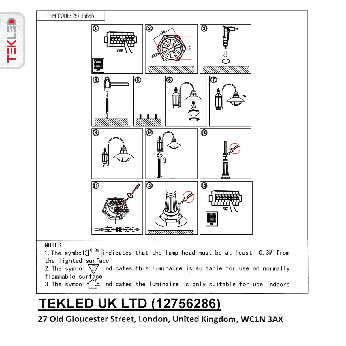 User manual for Sunflower Post Top Lamp Matt Black Clear Glass E27 2.45M