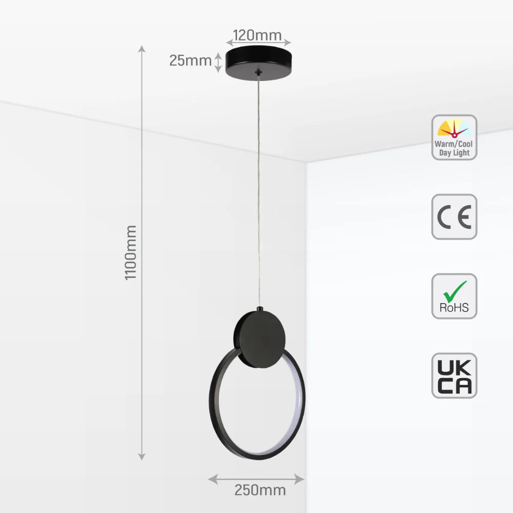 Mavey Modern Nordic Bedside LED Pendant Light Black CCT Changeble