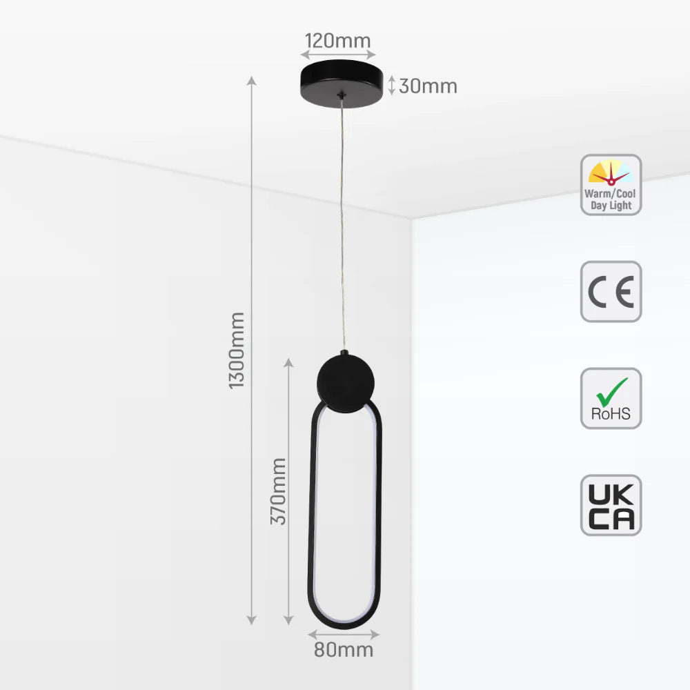 Mavey Modern Nordic Bedside LED Pendant Light Black CCT Changeble