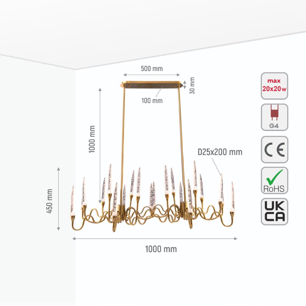 Size and specs of Candle French Mediterranean  Tiered Gold Finishing Kitchen Island Chandelier Ceiling Light with 20xG4 | TEKLED 159-17520