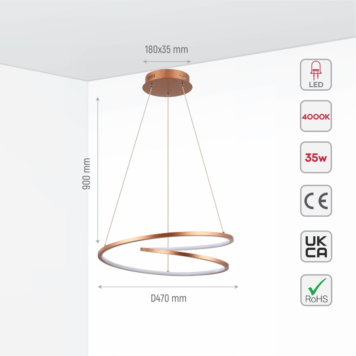 Size and specs of LED Triple Loop White Finishing 46W 4000K Natural Cool White Modern Contemporary Nordic Scandinavian Pendant Ceiling Light | TEKLED 158-19814