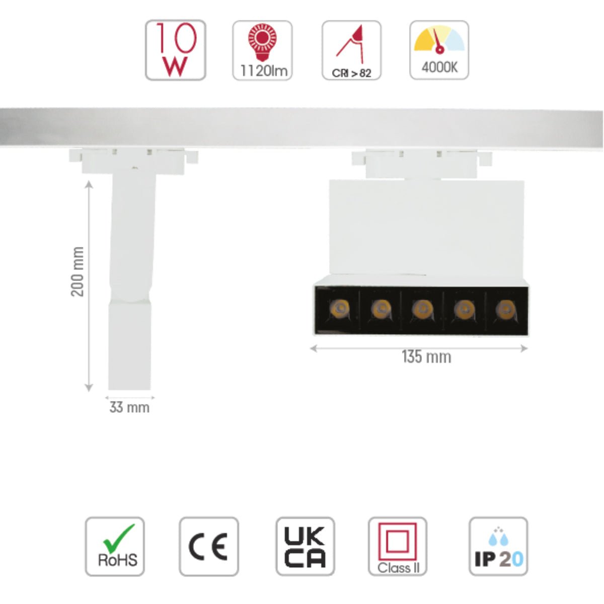 Size and specs of LED Mirage Blade Tracklight 10W Cool White 4000K Black IP20 | TEKLED 174-03830