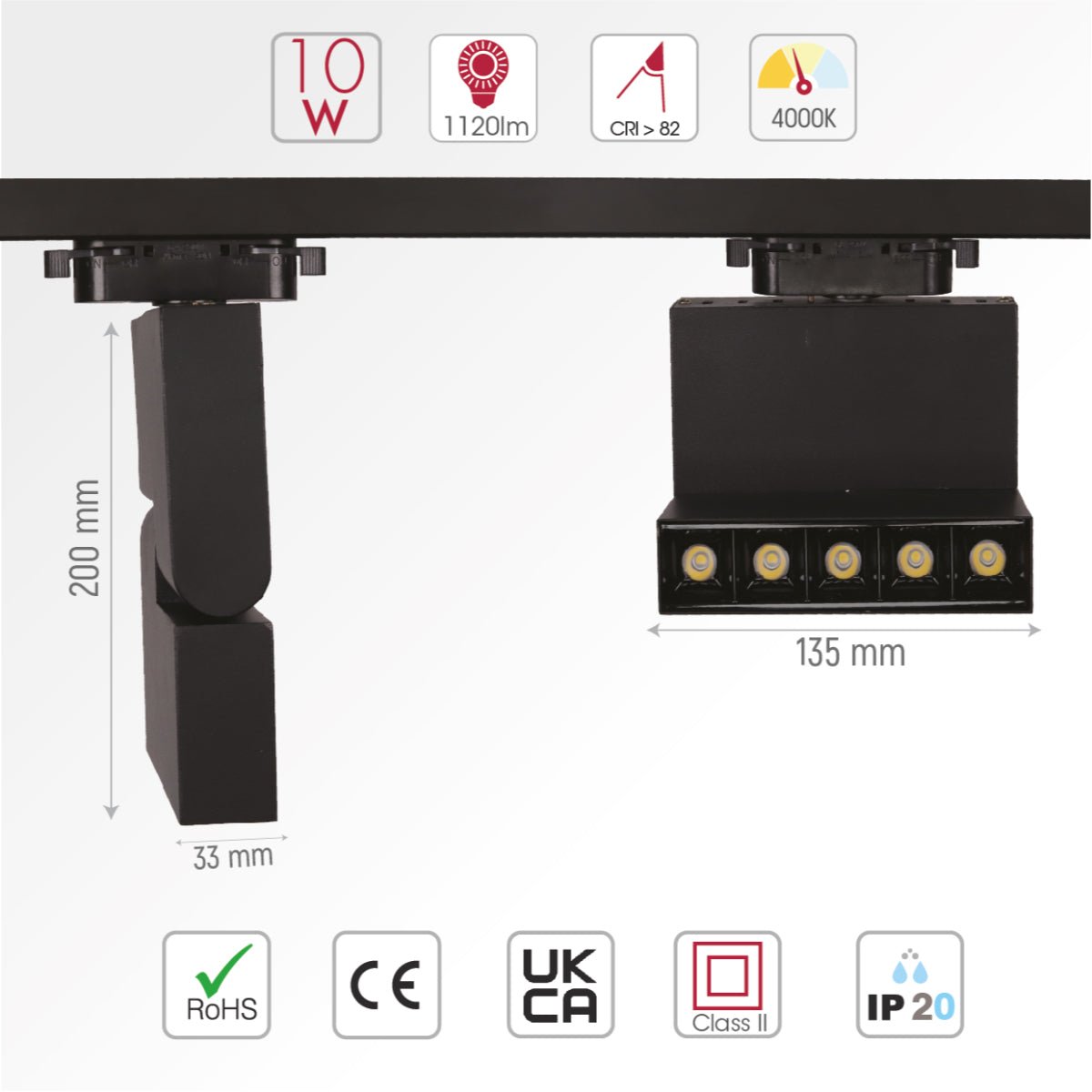 Size and specs of LED Mirage Blade Tracklight 10W Cool White 4000K White IP20 | TEKLED 174-03828