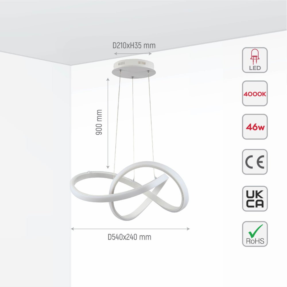 Size and specs of LED Triple Loop White Finishing 46W 4000K Natural Cool White Modern Contemporary Nordic Scandinavian Pendant Ceiling Light | TEKLED 158-19810