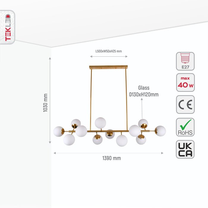 size info for gold body opal glass globes 12 lamp