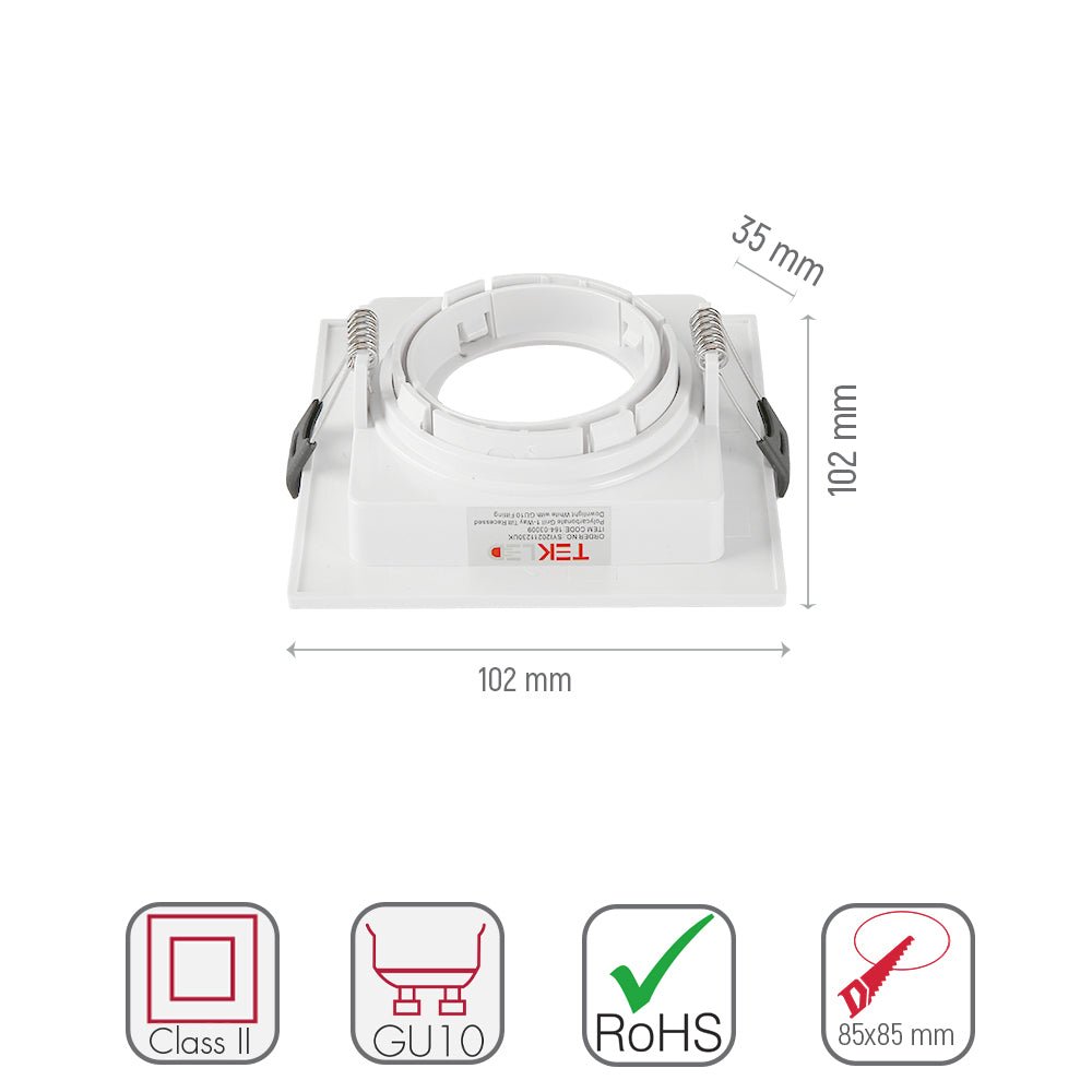 Size and specs of Polycarbonate Grill Tilt Recessed Downlight GU10 White or Black Single Double Triple | TEKLED 164-03009 164-03015