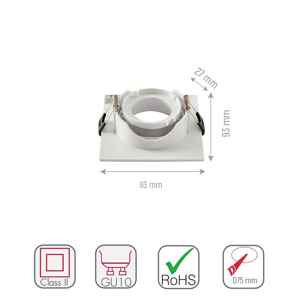 Size and specs of Rectangle Polycarbonate Tilt Recessed Downlight GU10 White or Black Single Double Triple | TEKLED 164-03023