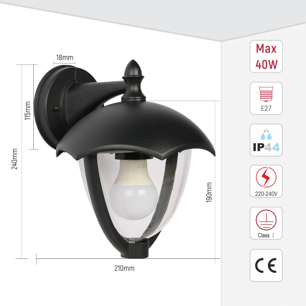 Megan Outdoor Lantern Wall Light E27 Black