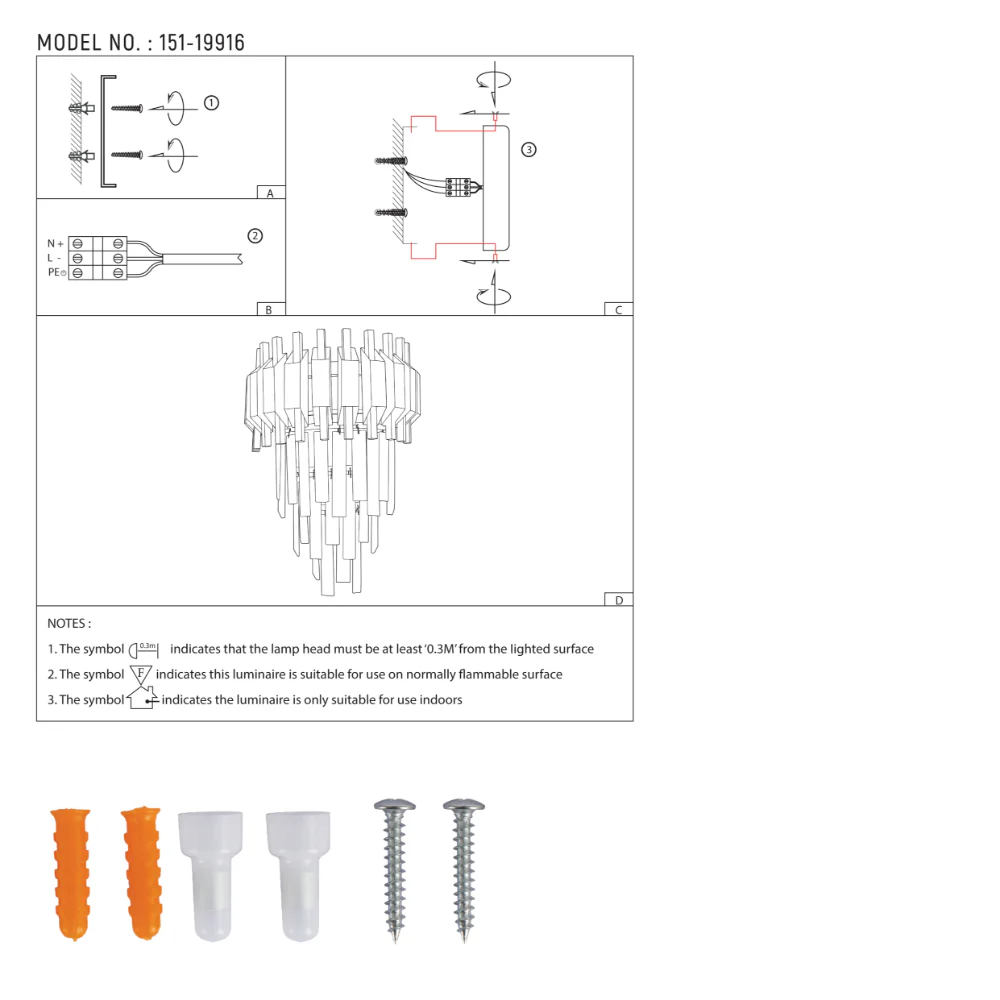 User manual for Metropolitan Square Beam Design 3 Tiered Crystal Wall Sconce Light | TEKLED 151-19916