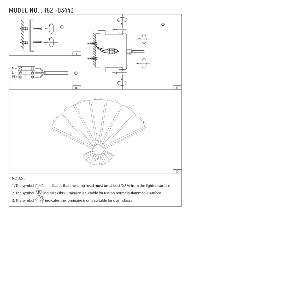 Modern Folding Fan 8 way LED Wall Light Black 3000K 8W