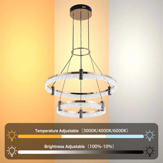 Modern LED Chandelier, Tiered Crystal Ring Pendant Light