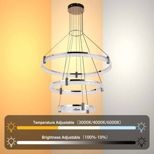 Modern LED Chandelier, Tiered Crystal Ring Pendant Light