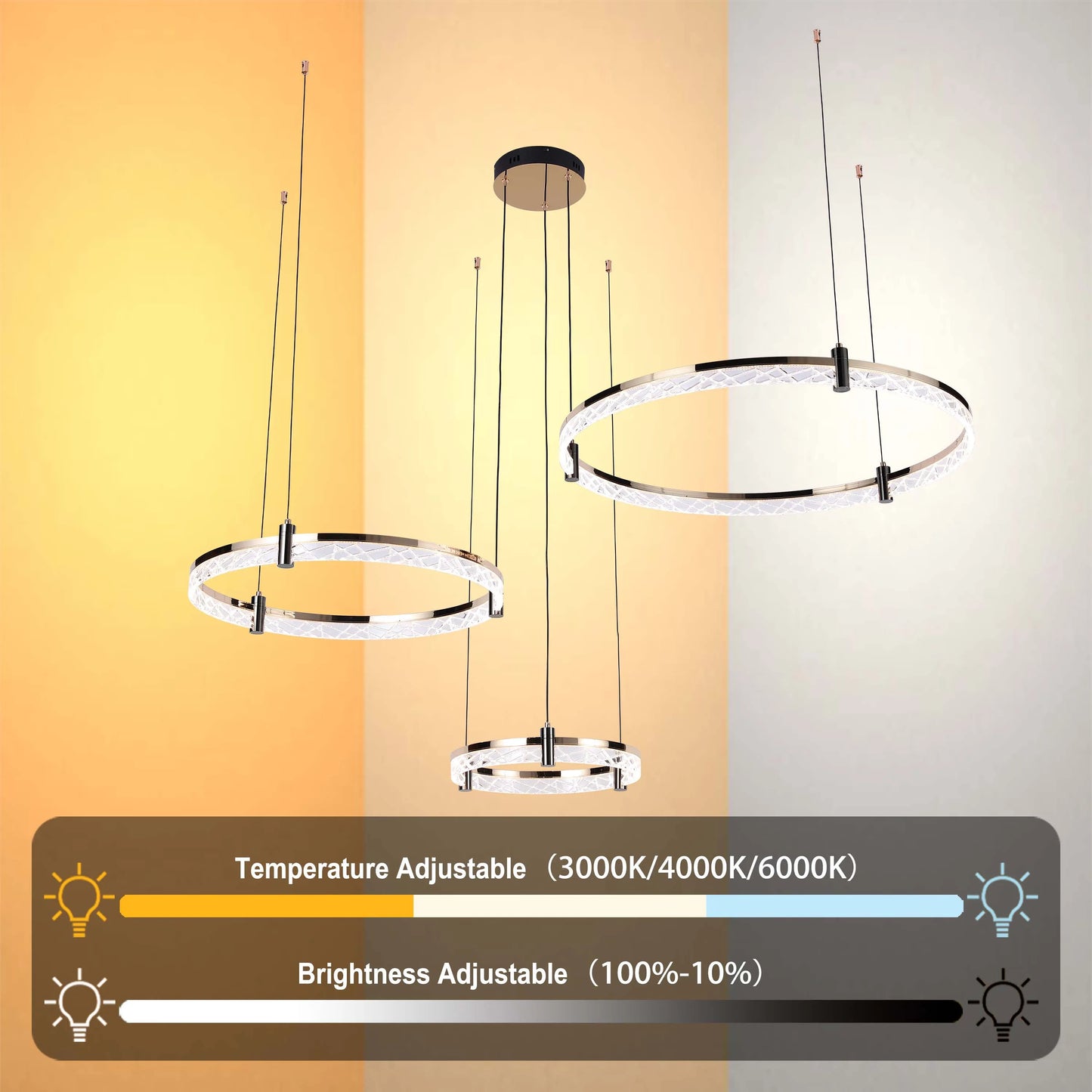 Modern LED Chandelier, Tiered Crystal Ring Pendant Light