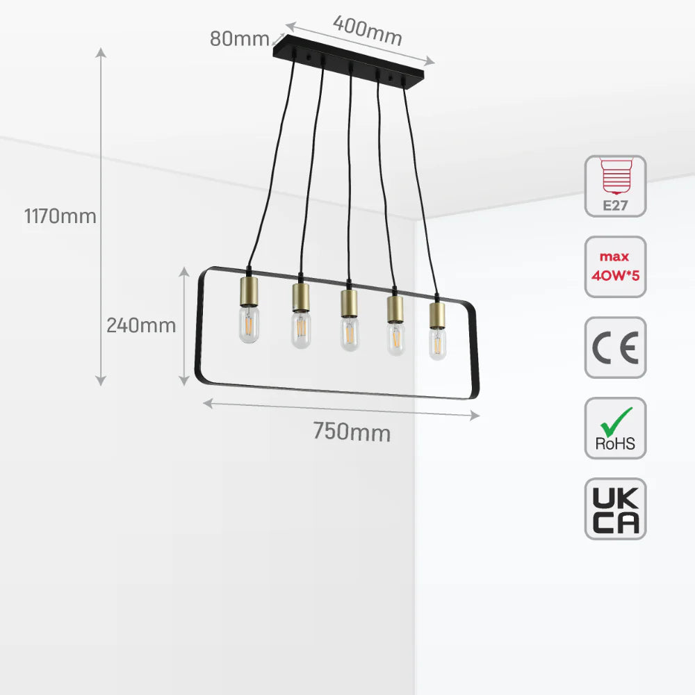 Modern Minimalist 2D Island Chandelier Light Black Gold E27x5