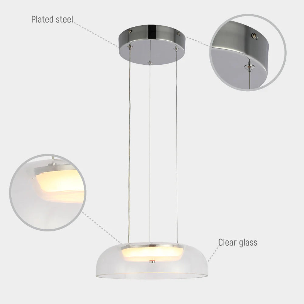 Modern Minimalist Clifton Glass Pendant Light Chrome CCT Changeable D280 6W