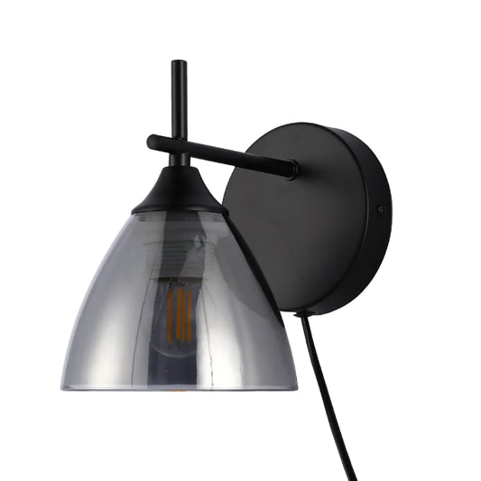 Modern Plug-In Wall Light with Smoky Glass Shade