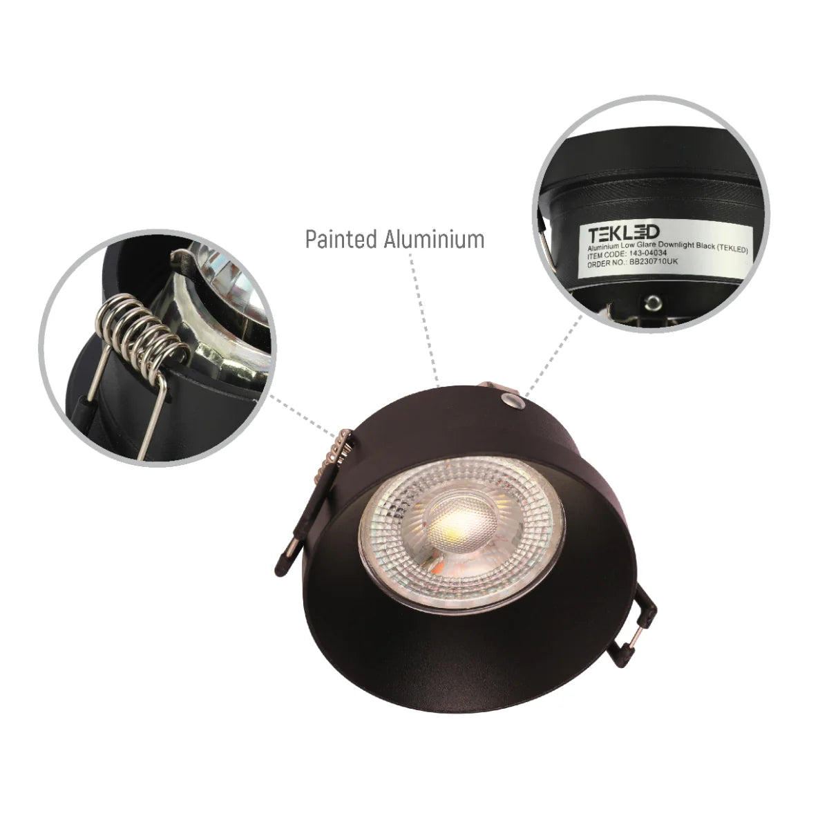 Lighting properties of Modern Recessed GU10 Fixed Downlight with Low UGR Aluminium Design 143-04034