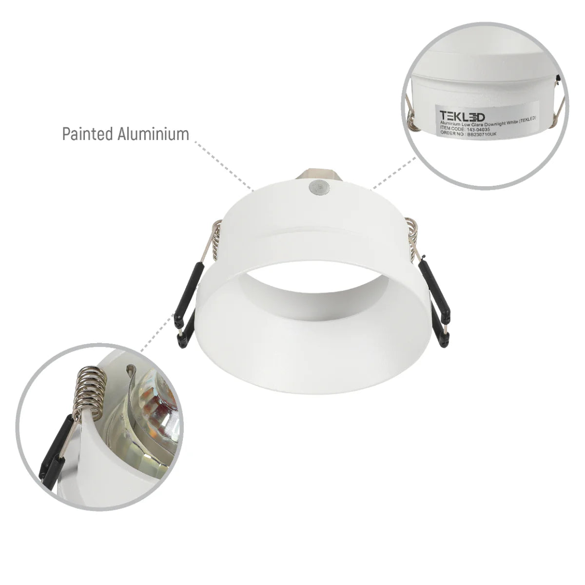 Lighting properties of Modern Recessed GU10 Fixed Downlight with Low UGR Aluminium Design 143-04035