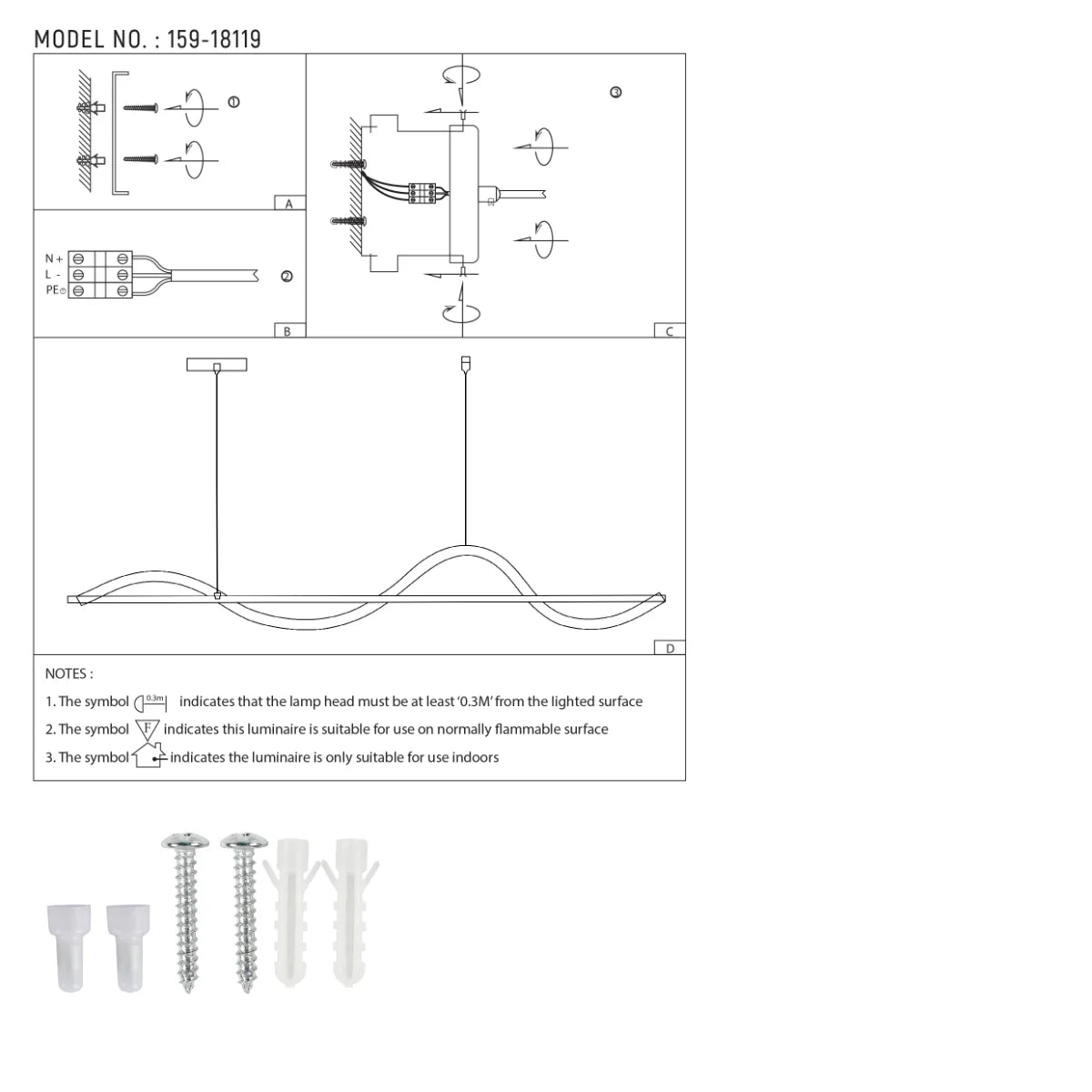 Technical specs of Modern Sleek Infinity Wave LED Pendant Light 159-18119