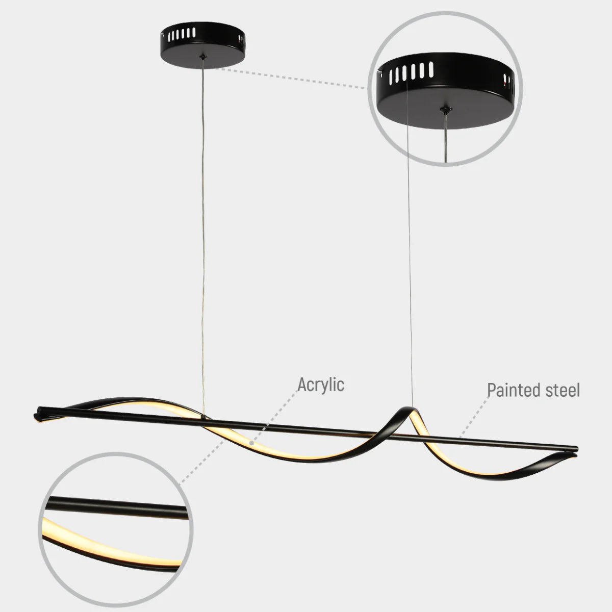 Lighting properties of Modern Sleek Infinity Wave LED Pendant Light 159-18120