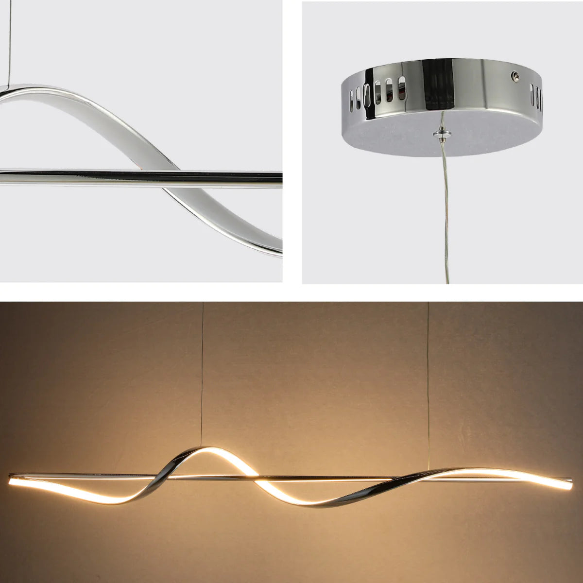 Close shots of Modern Sleek Infinity Wave LED Pendant Light 159-18140