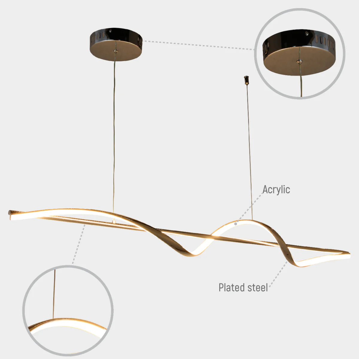 Lighting properties of Modern Sleek Infinity Wave LED Pendant Light 159-18140