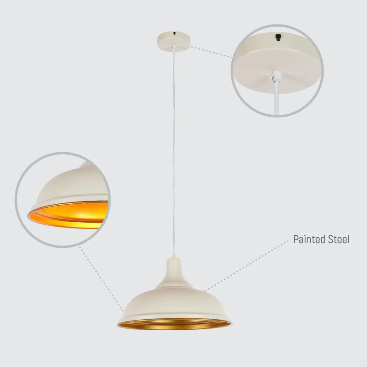 Lighting properties of Modern Step Pendant Light - 38cm Metal Shade in Varied Hues 150-19058