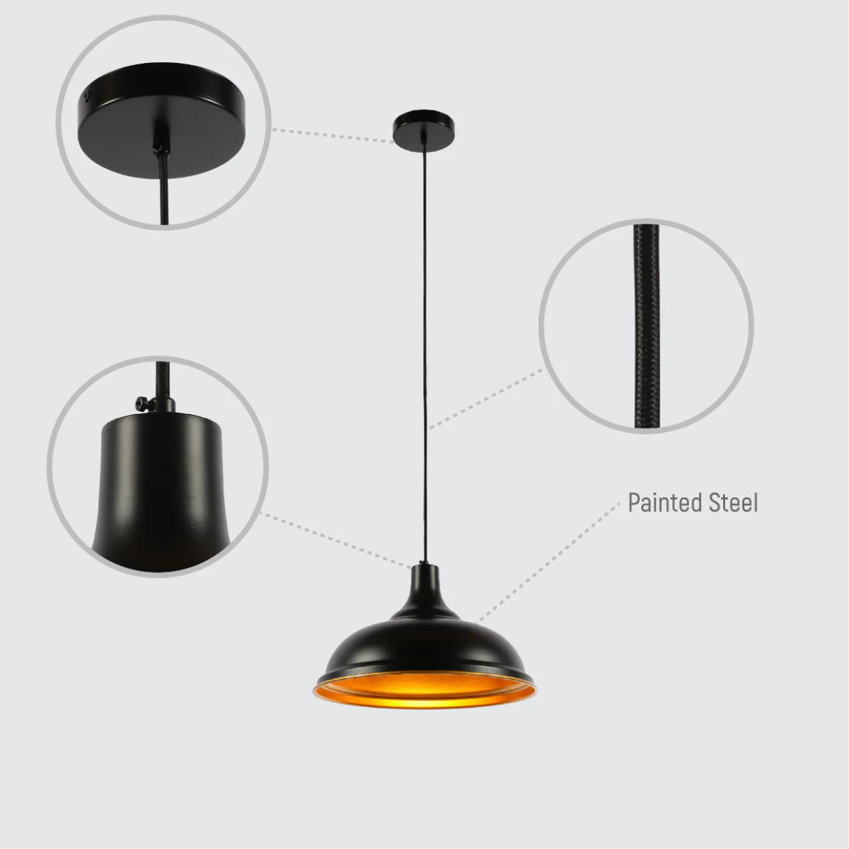 Lighting properties of Modern Step Pendant Light - 38cm Metal Shade in Varied Hues 150-19060