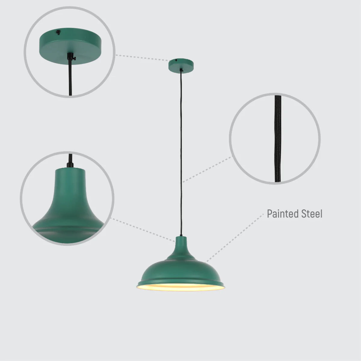 Lighting properties of Modern Step Pendant Light - 38cm Metal Shade in Varied Hues 150-19062