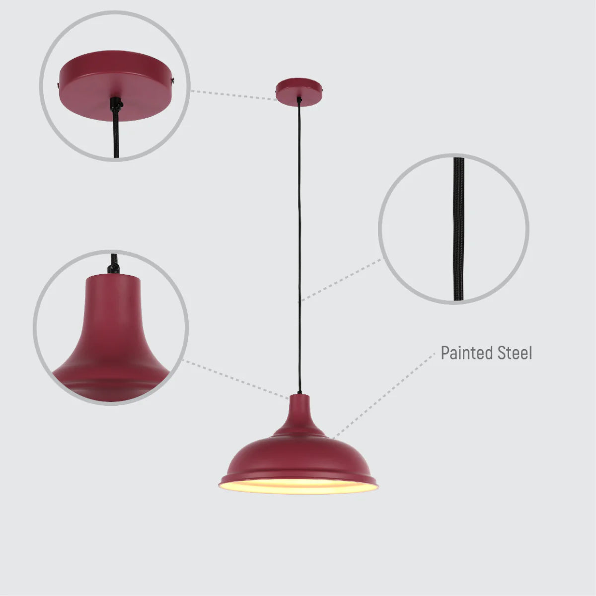 Lighting properties of Modern Step Pendant Light - 38cm Metal Shade in Varied Hues 150-19064