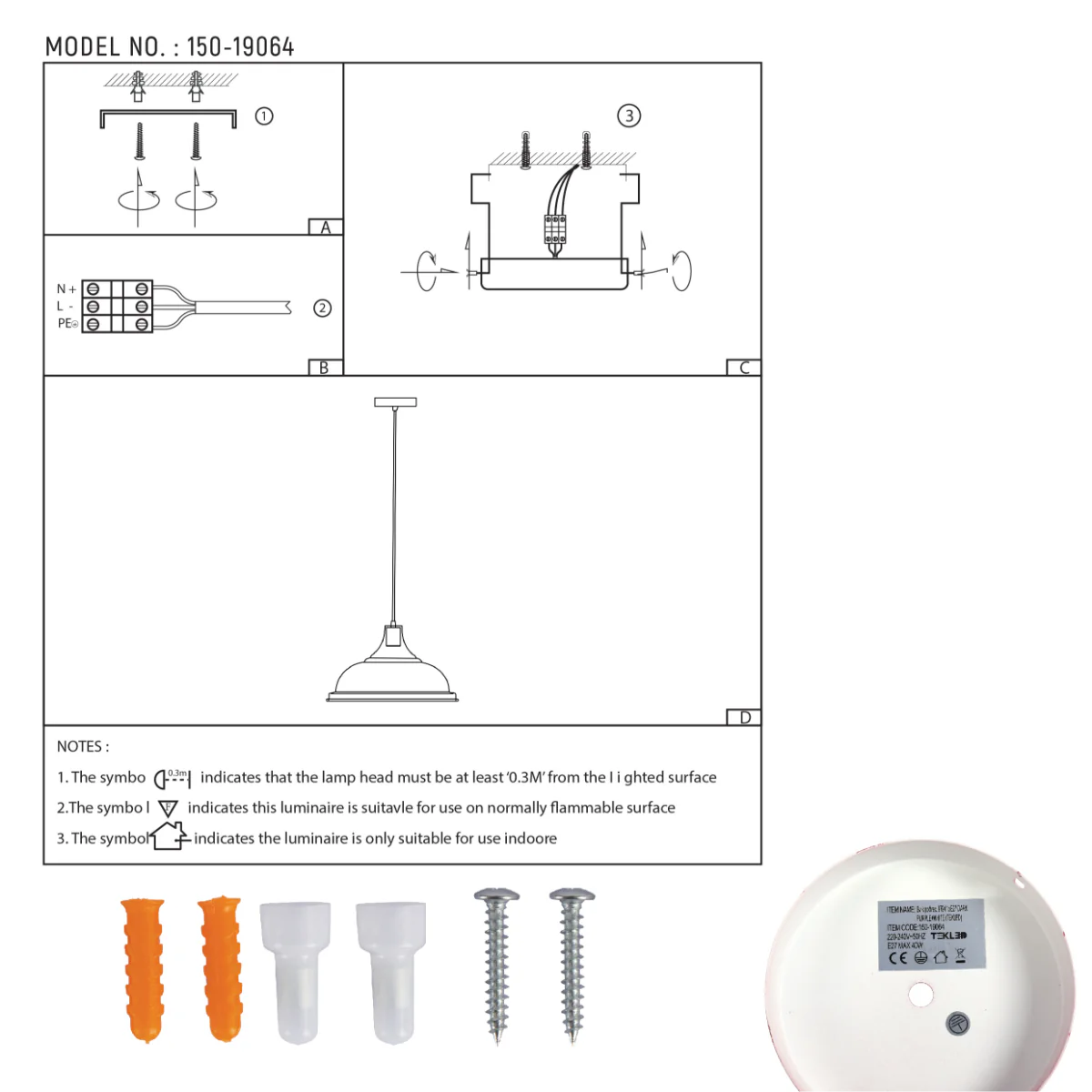 Technical specs of Modern Step Pendant Light - 38cm Metal Shade in Varied Hues 150-19064