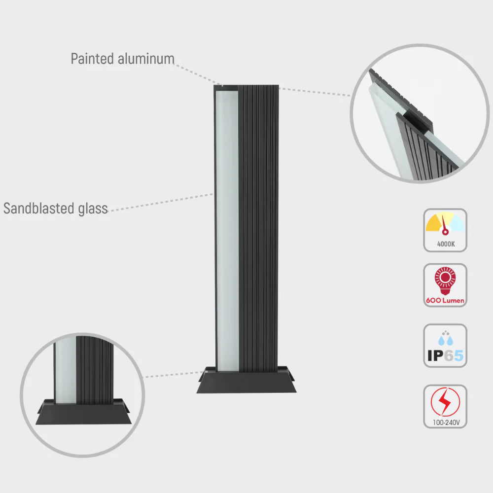 Monolith LED Outdoor Pathway Bollard Lawn Light 20W 4000K