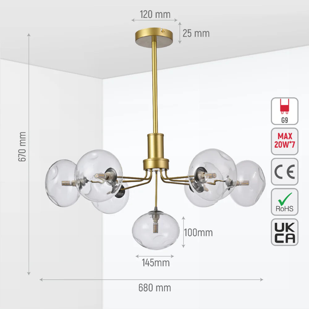 Close up of Multi-Arm Dimpled Globe Ceiling Light Elegant Gold | TEKLED 158-19700