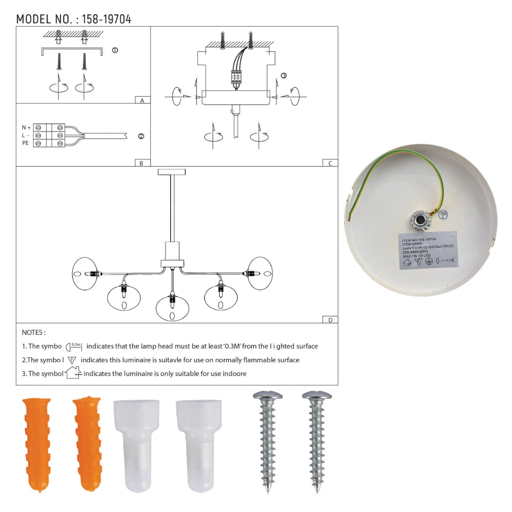 User manual for Multi-Arm Dimpled Globe Ceiling Light Elegant Gold | TEKLED 158-19704