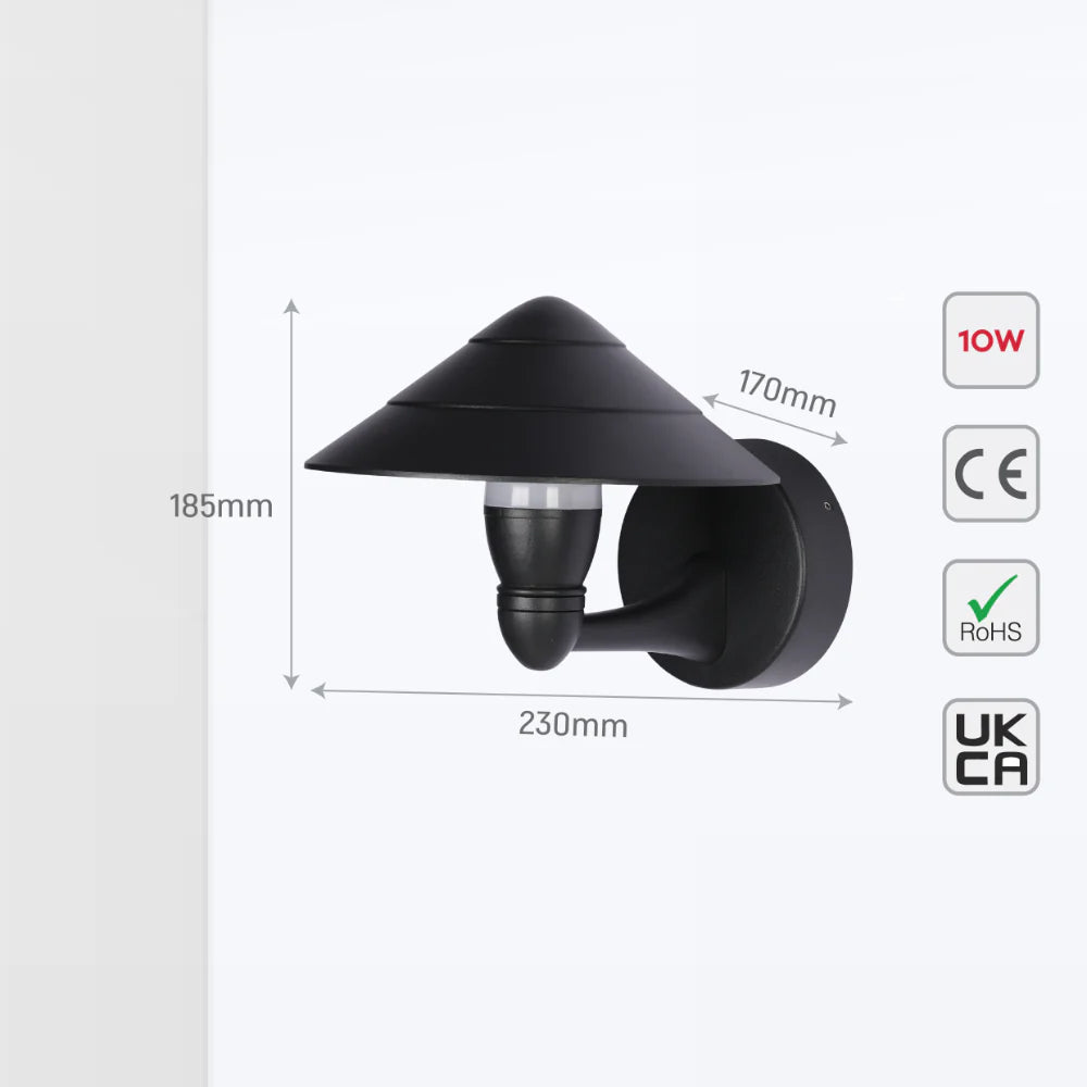 Mushroom Black Cone Modern LED Outdoor Lantern Wall Light