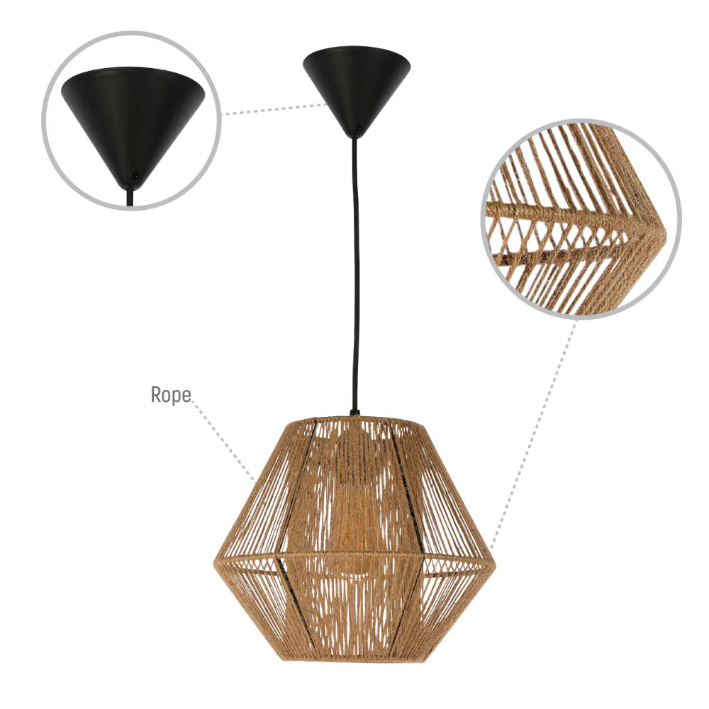 Close up of Natural Jute Light Shade Pendant Ceiling Light | TEKLED 150-18206