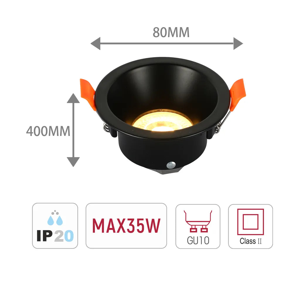 Size and technical specs of the Nebula Low-Glare Fixed Recessed GU10 Downlight-143-03996