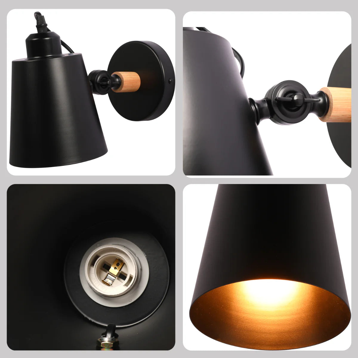 Lighting properties of Nordic Sleek Adjustable Wall Lamp - Modern Tapered Cone Design in Black or White 151-03010