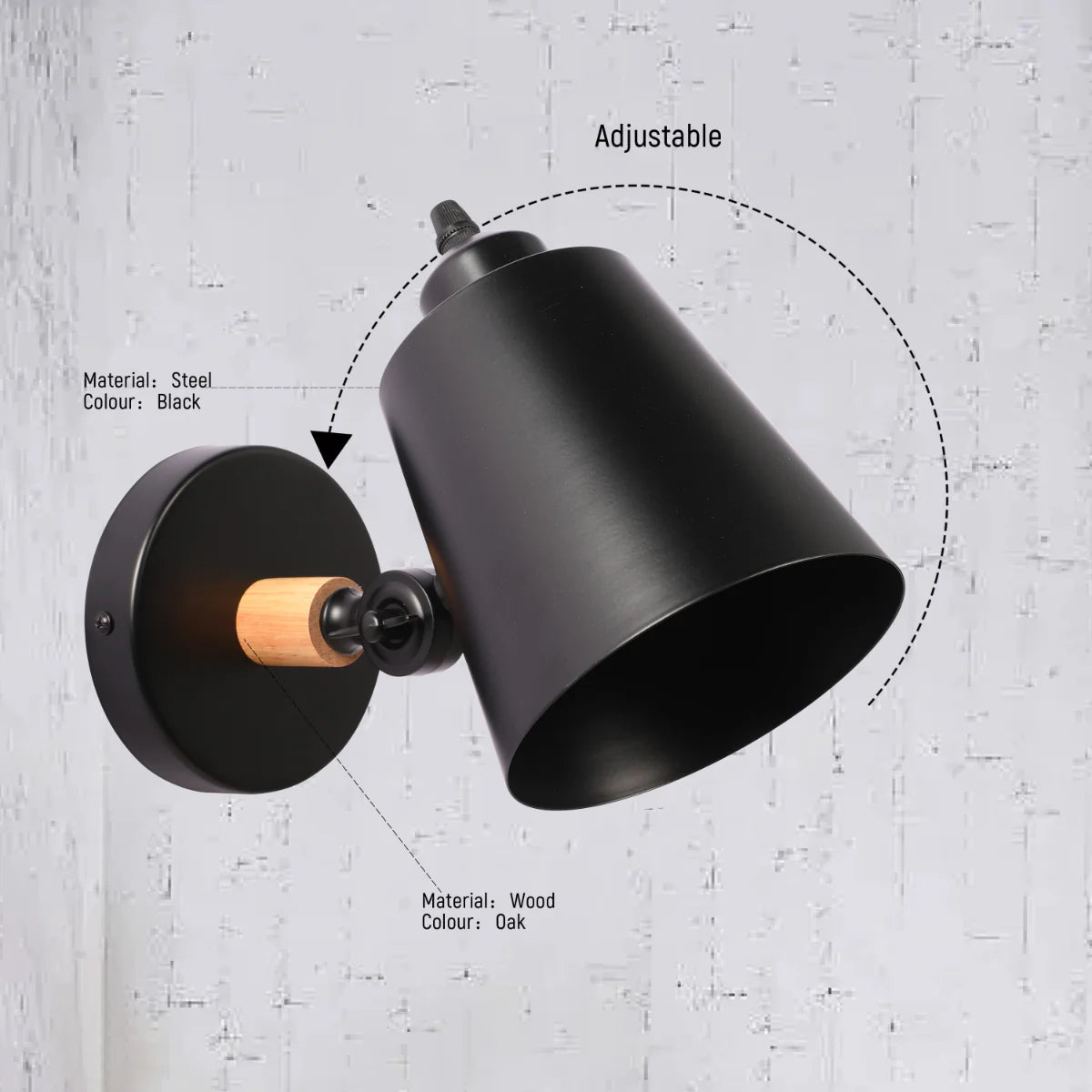 Technical specs of Nordic Sleek Adjustable Wall Lamp - Modern Tapered Cone Design in Black or White 151-03010