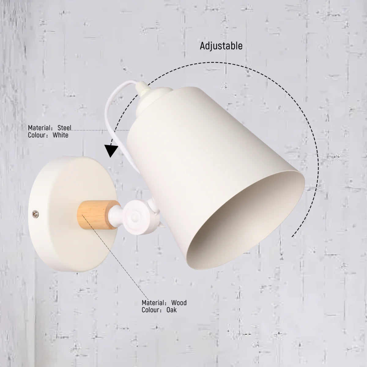 Technical specs of Nordic Sleek Adjustable Wall Lamp - Modern Tapered Cone Design in Black or White 151-03012