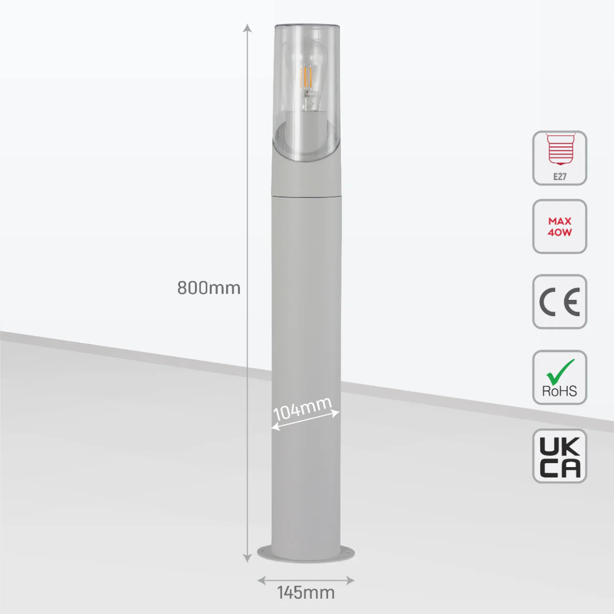 Size and certifications of Norman Newport Outdoor Bollard Pathway Fence-top Light E27 White 182-03428