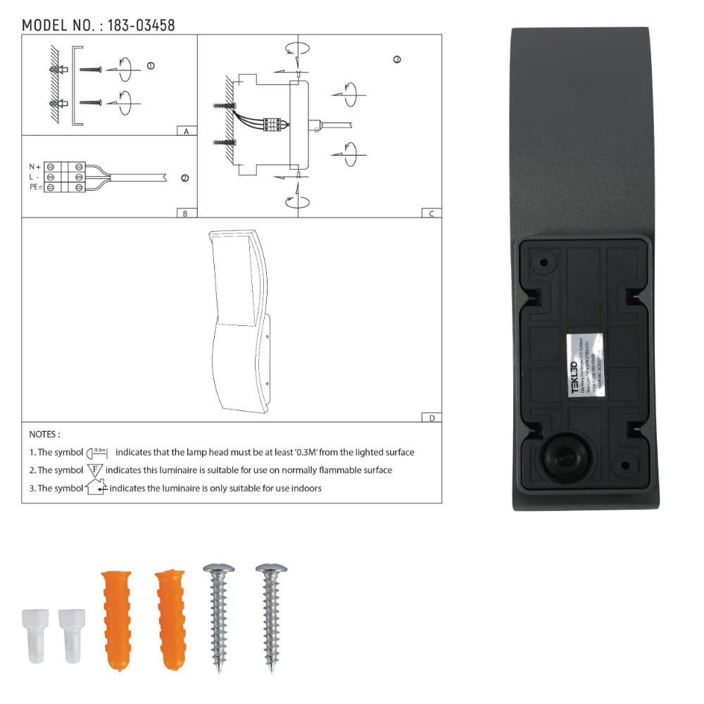 Ola Wavy Rectangle LED Outdoor Wall Light 7W 4000K